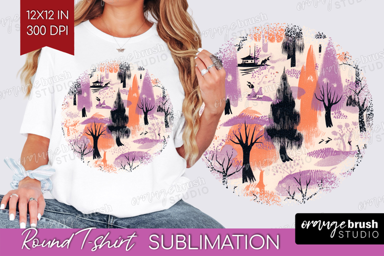 Retro Halloween Round Tshirt Background - Vintage PNG