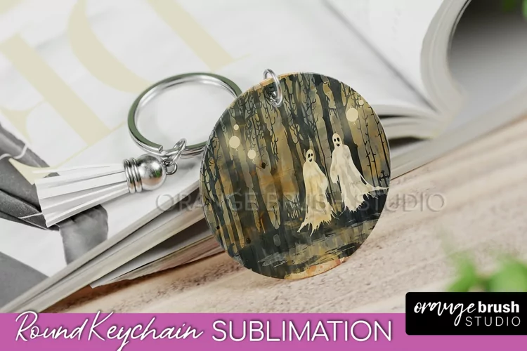 Vintage Halloween Keychain Sublimation, Spooky Keychain PNG