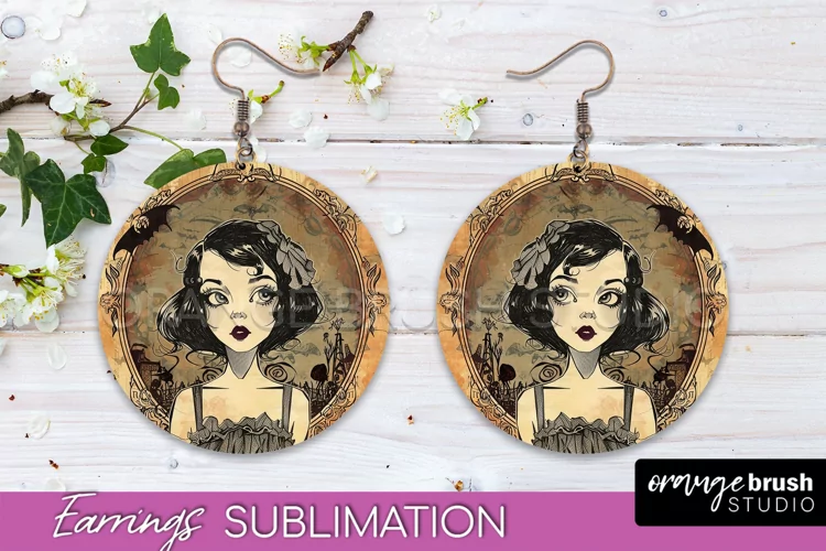 Vintage Halloween Round Earrings Sublimation Spooky Earrings