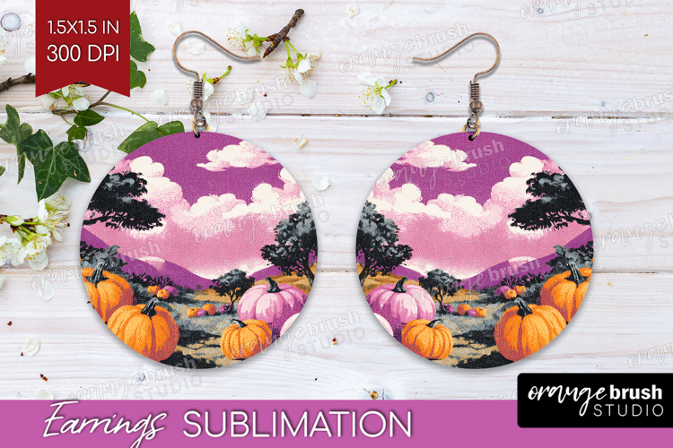 Retro Halloween Round Earrings - Vintage PNG Sublimation