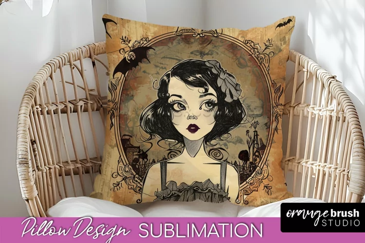 Vintage Halloween Pillow Sublimation, Spooky Pillow Cover