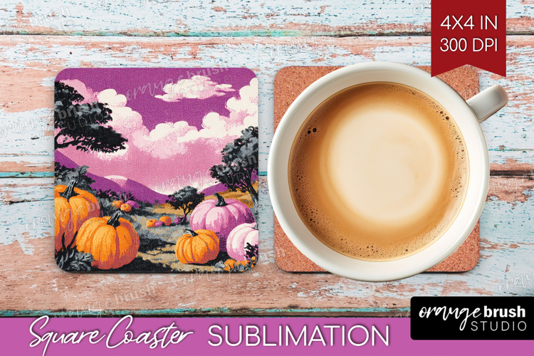 Retro Halloween Square Coaster - Vintage Coaster PNG