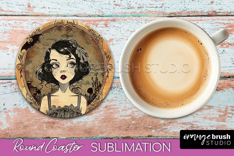 Vintage Halloween Round Coaster Sublimation - Spooky PNG