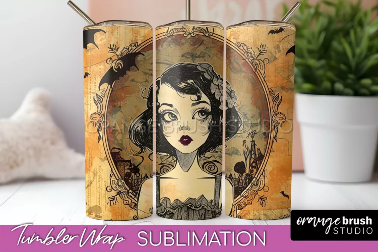 Vintage Halloween Tumbler Wrap, Spooky Halloween Sublimation