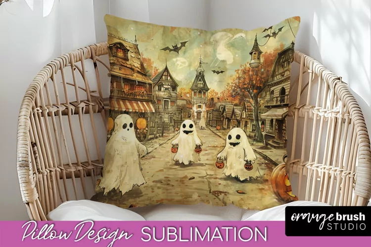 Vintage Halloween Pillow Sublimation, Spooky Pillow Cover
