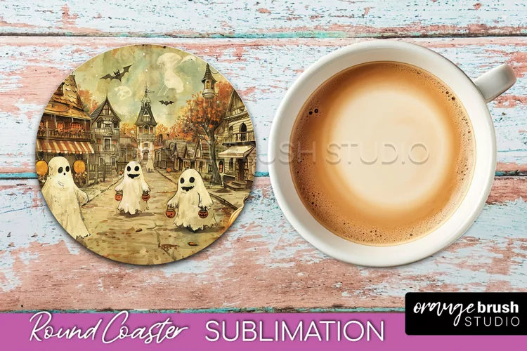 Vintage Halloween Round Coaster Sublimation - Spooky PNG