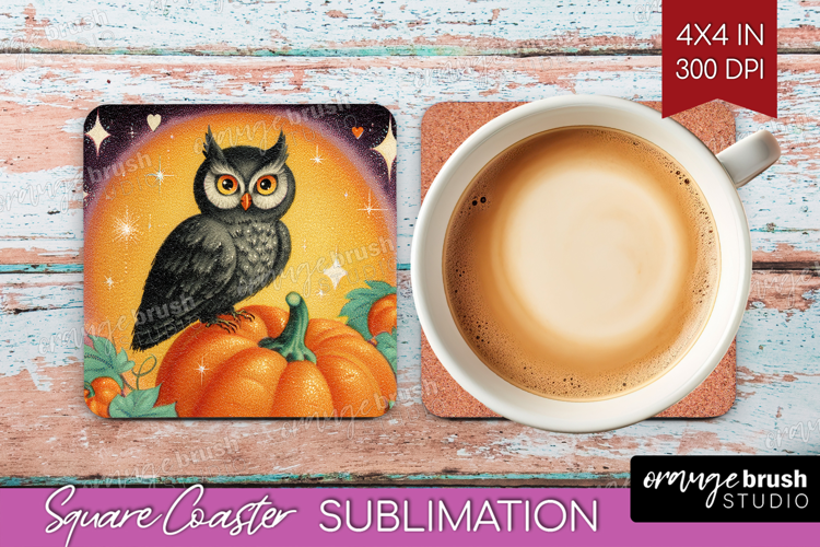 Retro Halloween Square Coaster - Vintage Coaster PNG