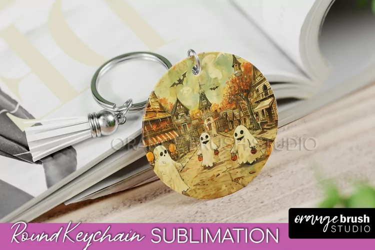 Vintage Halloween Keychain Sublimation, Spooky Keychain PNG