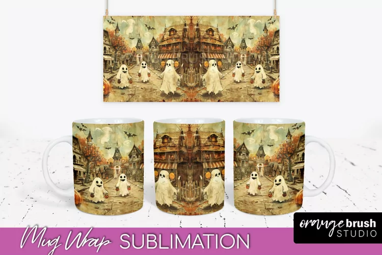 Vintage Halloween Mug Wrap - Spooky Mug Sublimation
