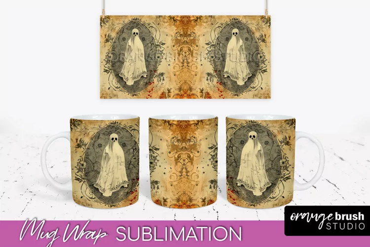 Vintage Halloween Mug Wrap - Spooky Mug Sublimation