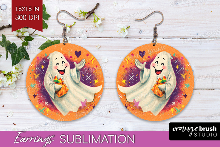 Retro Halloween Round Earrings - Vintage PNG Sublimation