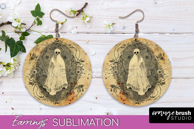Vintage Halloween Round Earrings Sublimation Spooky Earrings