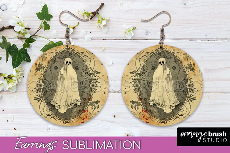 Vintage Halloween Round Earrings Sublimation Spooky Earrings