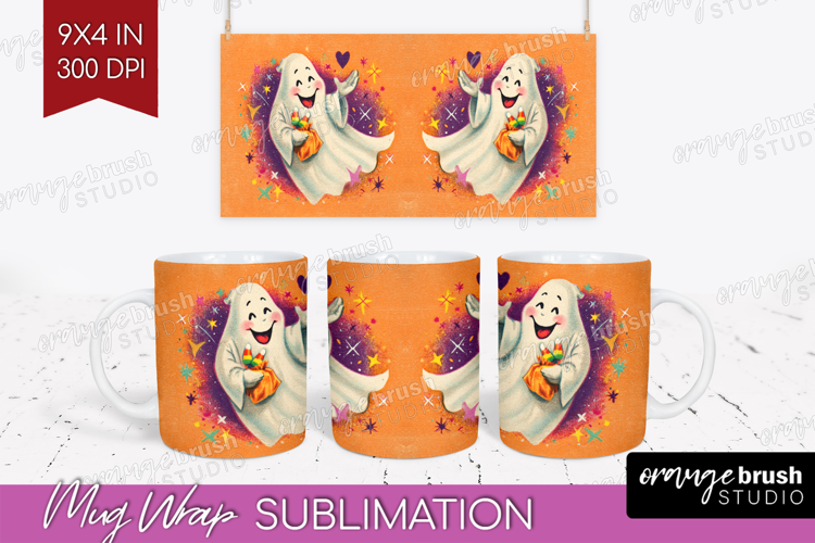 Retro Halloween Mug Wrap - Vintage Mug PNG Sublimation