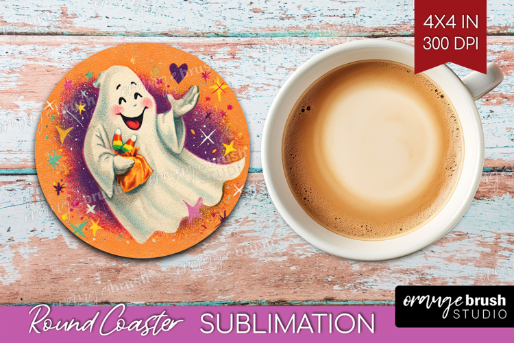 Retro Halloween Round Coaster - Vintage Coaster PNG