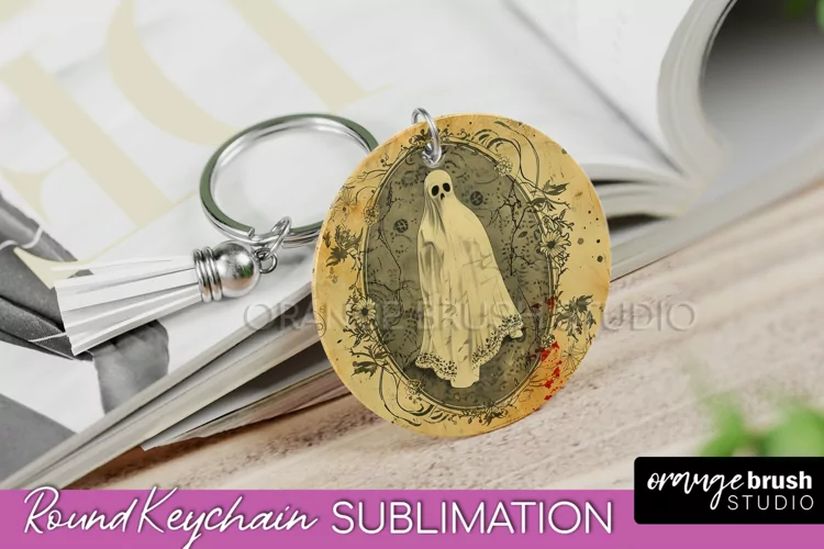 Vintage Halloween Keychain Sublimation, Spooky Keychain PNG