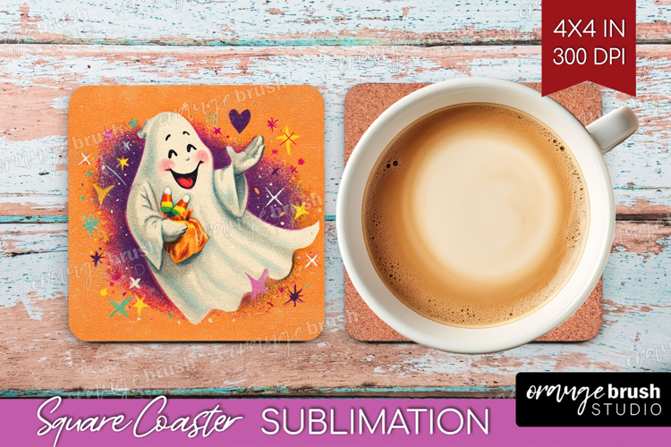 Retro Halloween Square Coaster - Vintage Coaster PNG