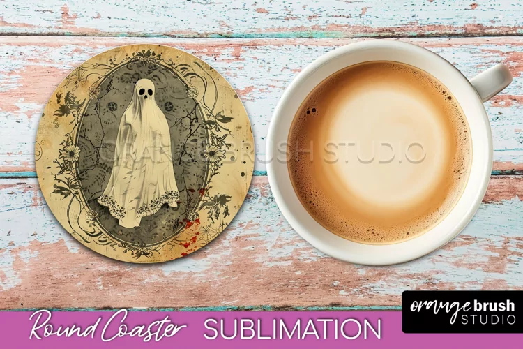 Vintage Halloween Round Coaster Sublimation - Spooky PNG
