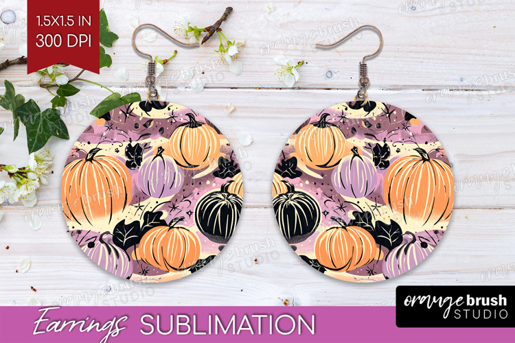 Retro Halloween Round Earrings - Vintage PNG Sublimation