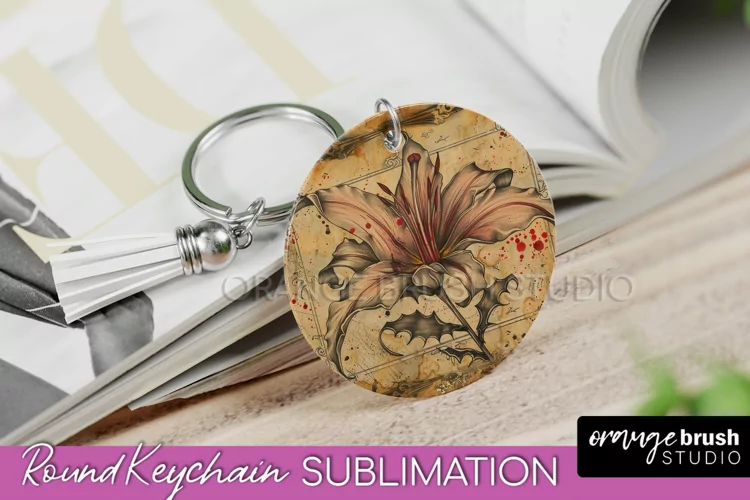 Vintage Halloween Keychain Sublimation, Spooky Keychain PNG