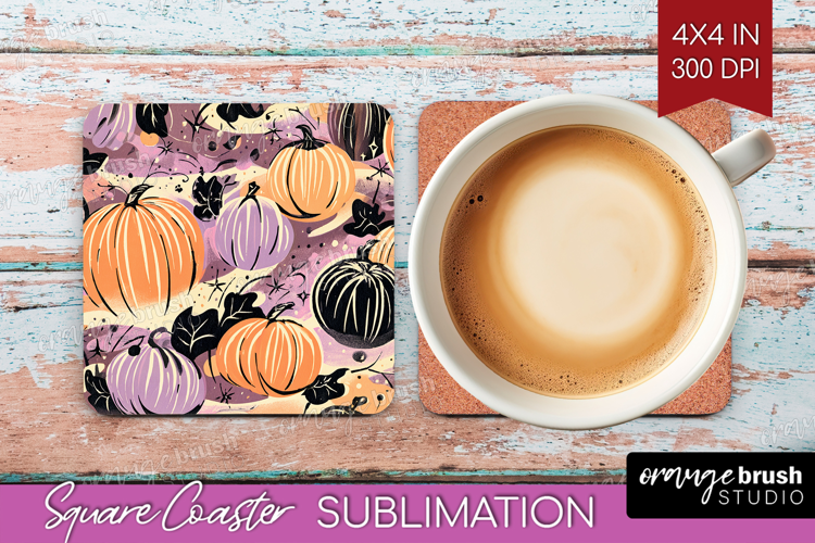 Retro Halloween Square Coaster - Vintage Coaster PNG