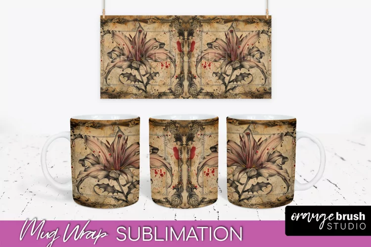 Vintage Halloween Mug Wrap - Spooky Mug Sublimation