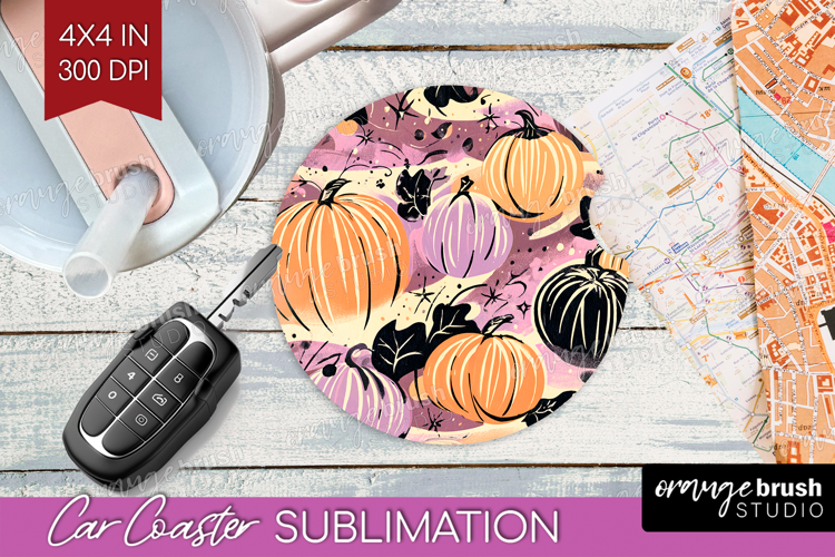 Retro Halloween Car Coaster - Vintage Coaster PNG