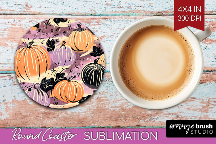 Retro Halloween Round Coaster - Vintage Coaster PNG