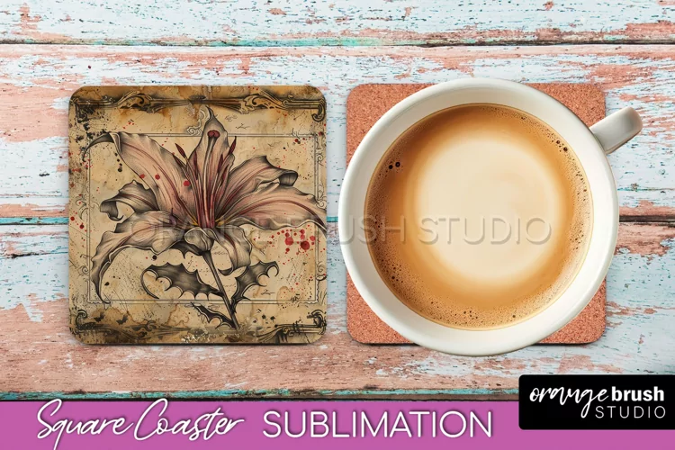 Vintage Halloween Square Coaster Sublimation - Spooky PNG