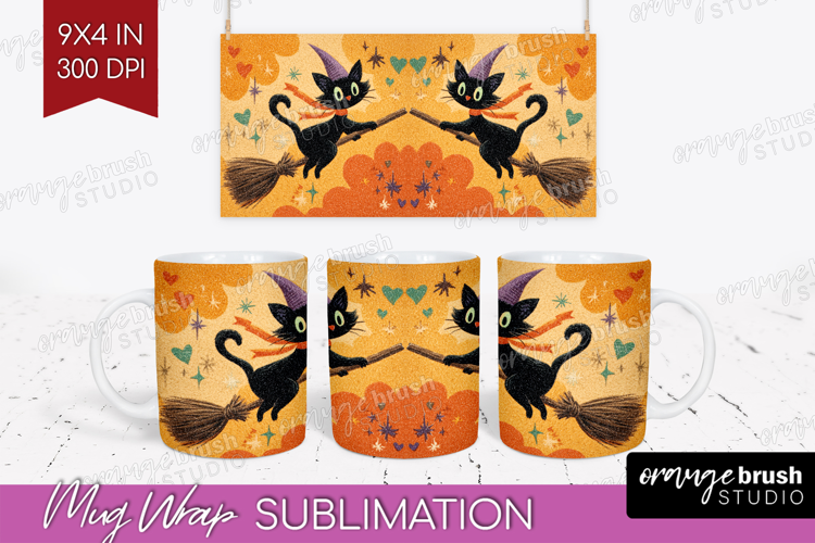 Retro Halloween Mug Wrap - Vintage Mug PNG Sublimation