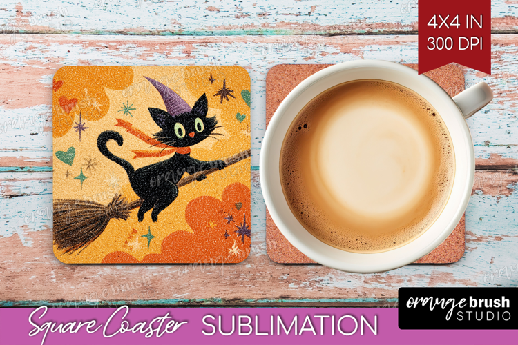 Retro Halloween Square Coaster - Vintage Coaster PNG