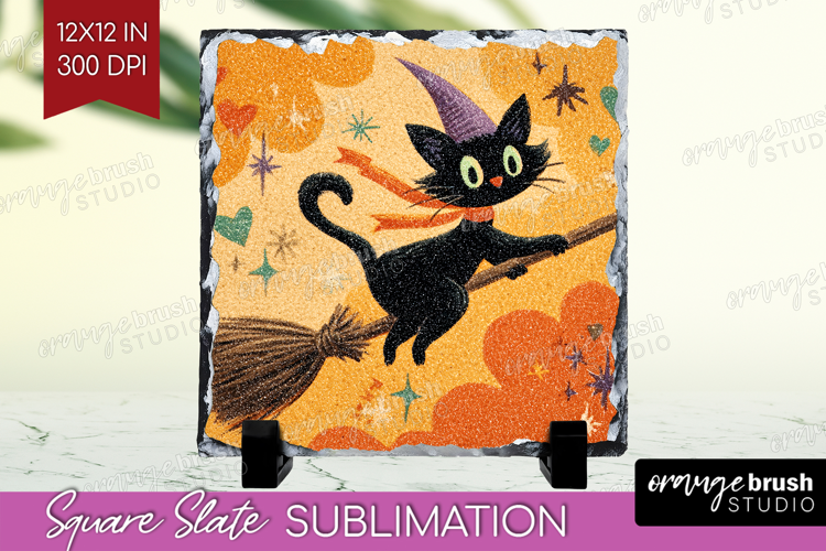 Retro Halloween Slate PNG - Vintage Square Slate Sublimation