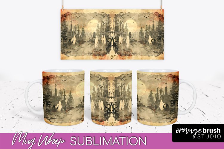 Vintage Halloween Mug Wrap - Spooky Mug Sublimation