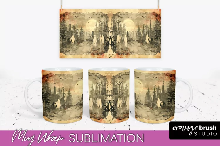 Vintage Halloween Mug Wrap - Spooky Mug Sublimation