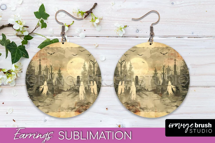 Vintage Halloween Round Earrings Sublimation Spooky Earrings