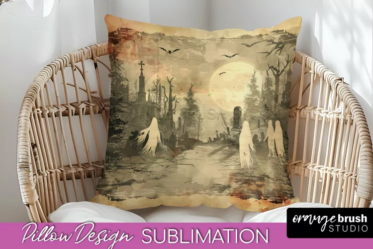Vintage Halloween Pillow Sublimation, Spooky Pillow Cover