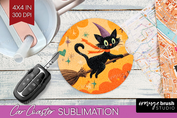 Retro Halloween Car Coaster - Vintage Coaster PNG