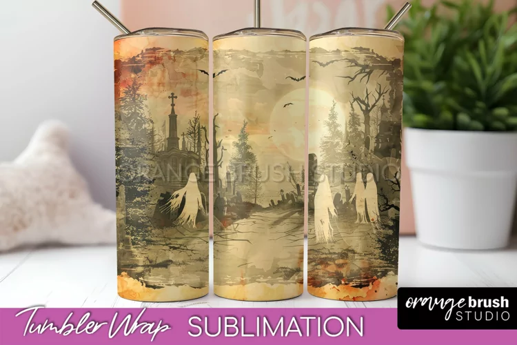 Vintage Halloween Tumbler Wrap, Spooky Halloween Sublimation