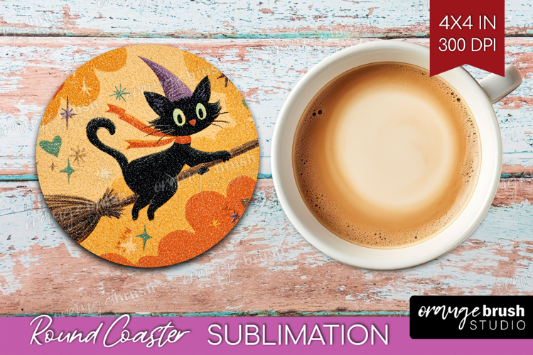 Retro Halloween Round Coaster - Vintage Coaster PNG