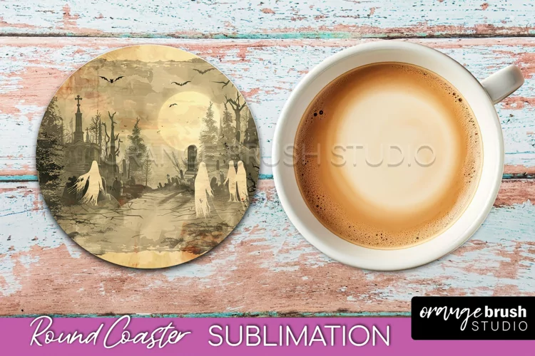 Vintage Halloween Round Coaster Sublimation - Spooky PNG