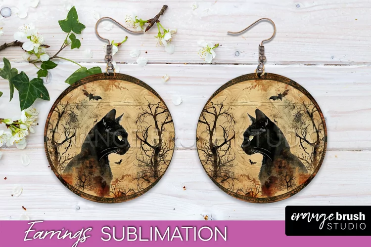 Vintage Halloween Round Earrings Sublimation Spooky Earrings