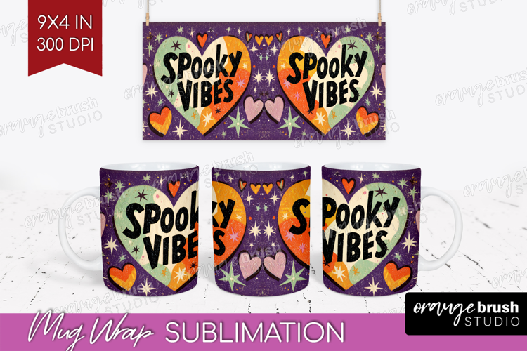 Retro Halloween Mug Wrap - Vintage Mug PNG Sublimation
