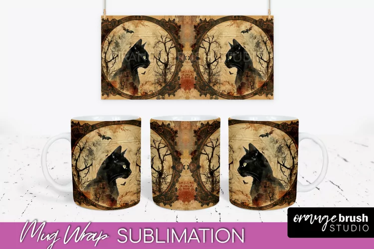 Vintage Halloween Mug Wrap - Spooky Mug Sublimation