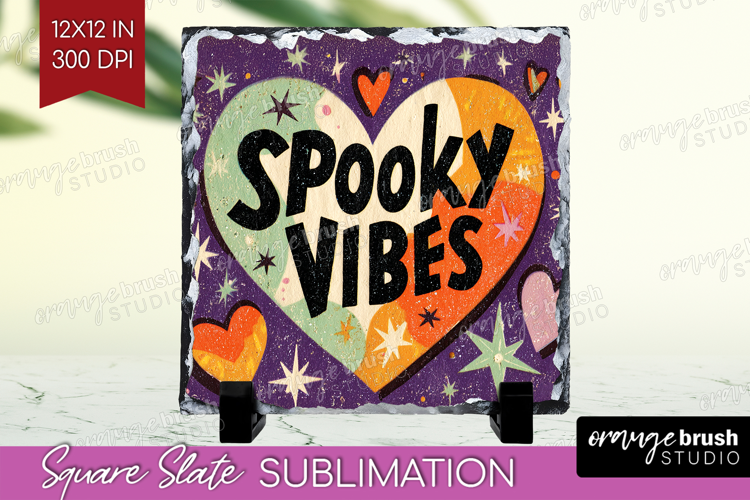 Retro Halloween Slate PNG - Vintage Square Slate Sublimation