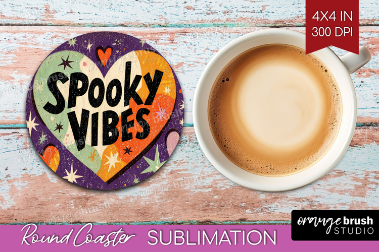 Retro Halloween Round Coaster - Vintage Coaster PNG