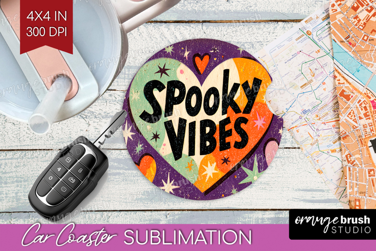 Retro Halloween Car Coaster - Vintage Coaster PNG