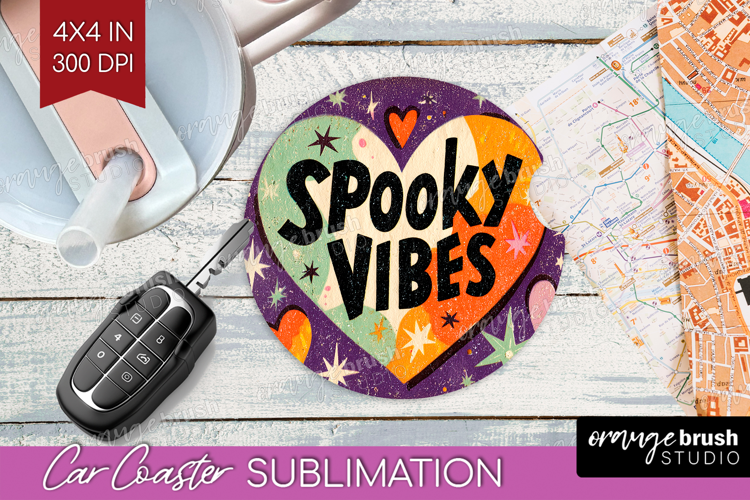 Retro Halloween Car Coaster - Vintage Coaster PNG