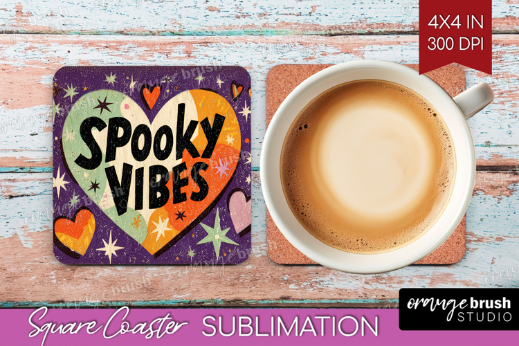 Retro Halloween Square Coaster - Vintage Coaster PNG
