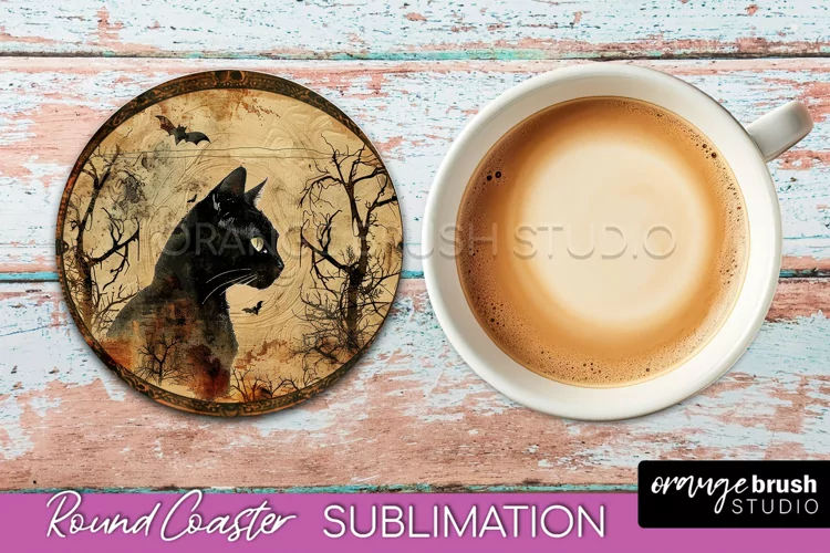 Vintage Halloween Round Coaster Sublimation - Spooky PNG