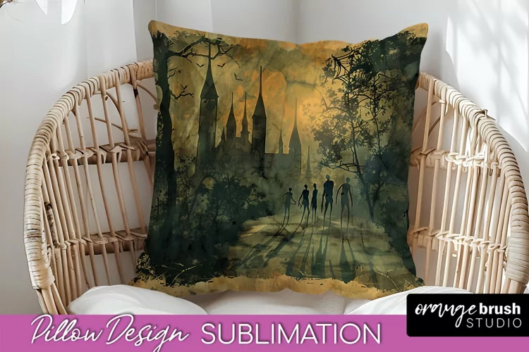 Vintage Halloween Pillow Sublimation, Spooky Pillow Cover